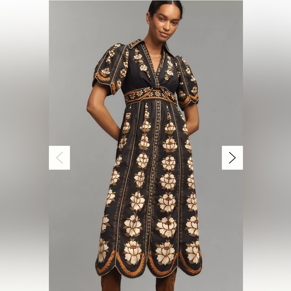 FARM Rio Dresses & Skirts - NWT Anthropologie FARM Rio Black Embroidered Flowers Floral Midi Shirt Dress M